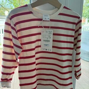 Zara Kids Long Sleeve Red and White Striped Tee